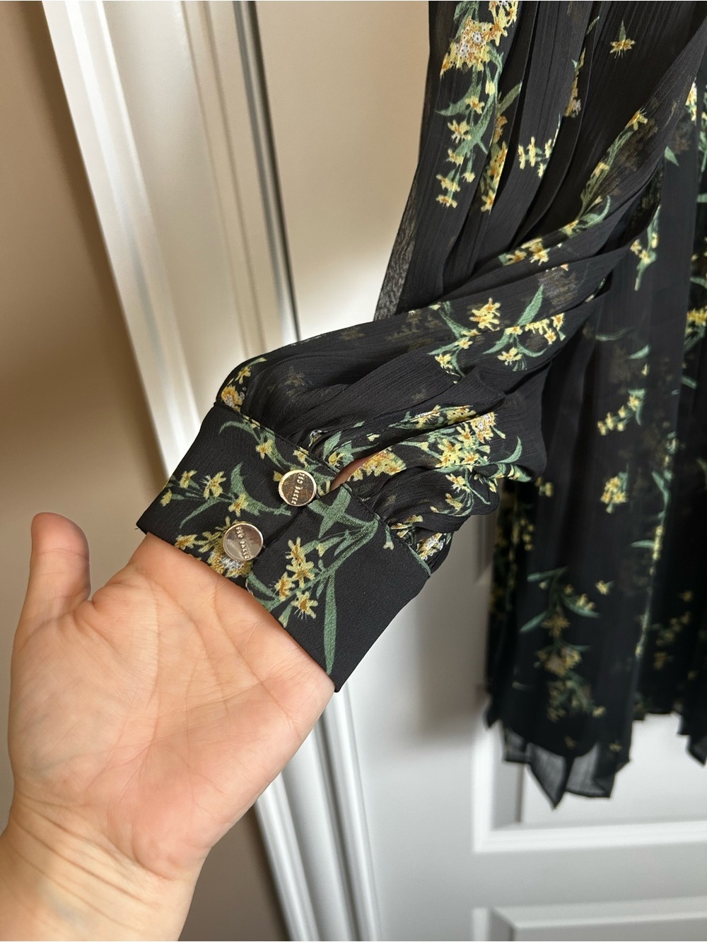Ted Baker Papyrus Black Floral Long-Sleeve Pleated Dress - Picture 8 of 9
